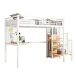 Lit mezzanine 90x200 cm - lit combin� en m�tal avec bureau armoire et �chelle lat�rale - sans matelas ...