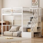 Lit mezzanine 90x200 cm avec �chelle de rangement s�curis�e structure en bois de pin blanc 15 lattes