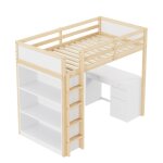Lit mezzanine 90x200 cm - lit enfant avec bureau et 4 compartiments lit combin� bois naturel blanc sans ...
