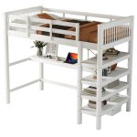 Lit mezzanine 90x200 cm lit enfant avec bureau sommier � lattes pin blanc sans matelas
