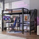 Lit mezzanine 90x200 cm lit enfant lit simple rangement sous le lit plusieurs �tag�res sans matelas armoire ...