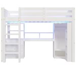 Lit mezzanine 90x200cm blanc - �clairage led - armoire bureau tiroirs - rangement int�gr� sans matelas ...