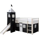 Lit mezzanine - lit06154 - 90x200cm - bois blanc - toile noir pirate - �chelle toboggan inclus