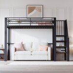 Lit enfant 90x200cm lit mezzanine avec escalier de rangement s�curis� lit ado avec sommier � lattes lit ...