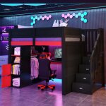 Lit mezzanine adulte 140x200 cm avec bureau rangements led et chargeur usb escaliers avec rangement bois ...