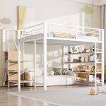 Lit mezzanine adulte 140x200 cm avec escalier de rangement �tag�res et penderie structure stable en m�tal ...