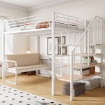 Lit mezzanine adulte m�tal 140x200 cm lit enfant lit ado lit double avec escalier de rangement canap� ...