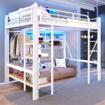 Lit mezzanine adulte m�tal 140x200 cm lit enfant avec �clairage led �tag�res de rangement et sommier ...