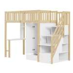 Lit mezzanine avec armoire et table - rncyn - 90x200 cm - blanc - bois massif - escaliers avec tiroirs ...