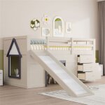 Lit mezzanine bas enfant 90x200 avec toboggan lit enfant 1 place avec tiroirs fen�tre barri�re espace ...