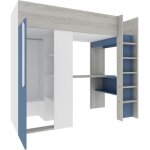 Lit mezzanine beau 90x200 avec bureau et armoire - bleu fum�