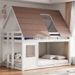 Lit mezzanine en bois pour enfants 140 x 200 cm avec barri�res de s�curit� toit et �chelle lit cabane ...