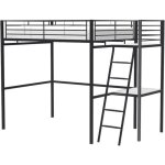 Lit mezzanine avec bureau en mtal poxy - noir - sommier inclus - 140x190 cm - oxford