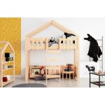 Lit mezzanine cabane en bois avec barrires - zpa - 80x160 cm - bois massif - a lattes - marron