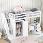 Lit mezzanine dripex 90x200 avec penderie et escaliers de rangement bureau et tiroirs blanc Lit mezzanine dripex 90x200 avec penderie et escaliers de rangement bureau et tiroirs blanc