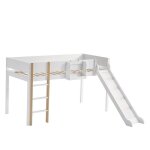 Lit mezzanine avec �chelle droite 3 marches et toboggan 90x200 cm blanc + nature evryae