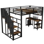 Lit mezzanine enfant 120�200 cm avec bureau escalier et �tag�re - yeavio - sans matelas m�tal et bois ...