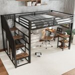 Lit mezzanine enfant 120 x 200 cm lit simple avec rampe bureau et �tag�re de rangement sommier � lattes ...