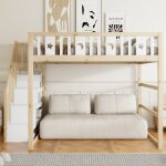 Lit mezzanine enfant 140 x 200 en bois massif avec escalier et �tag�res maisentiel