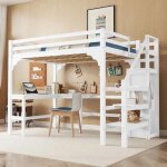 Lit mezzanine pour enfant 140 x 200 cm lit double en bois massif avec escalier et bureau comprend une ...