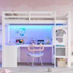Lit mezzanine enfant 140x200 cm avec �clairage led bureau et port usb lit double avec �tag�res structure ...