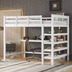 Lit mezzanine enfant 140x200cm avec 4 �tag�res de rangement et bureau sommier � lattes et �chelle inclus ...