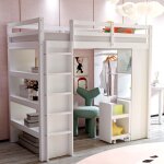 Lit mezzanine enfant 90�200 cm avec toboggan �chelle et �tag�re amovible - yeavio - sans matelas bois ...