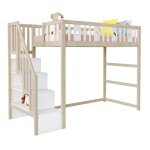 Lit mezzanine enfant 90 x 200 cm avec escalier et rangements evryae