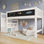 Lit mezzanine enfant 90 x 200 cm avec tableau d�criture rangement et protection contre les retomb�es ...