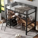 Lit mezzanine enfant 90x200 cm avec bureau int�gr� �chelle inclin�e 4 marches 3 tiroirs et �tag�res et ...