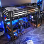 Lit mezzanine enfant 90x200 cm avec bureau led escalier de rangement garde - corps et ports usb sans ...