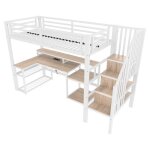 Lit mezzanine enfant 90x200 cm en m�tal avec bureau angle �tag�res escalier rangement led usb s�curis� ...