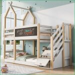 Lit mezzanine enfant 90x200 cm naturel & blanc : design baumhaus rangement tableau � dessiner & protection ...