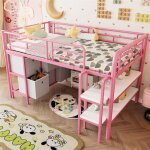 Lit mezzanine enfant 90x200 avec �tag�res de rangement et tiroirs lit enfant 1 place m�tal pour fille ...