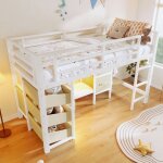 Lit mezzanine enfant 90x200cm avec �clairage led multicolorelit mi - hauteur avec tiroir et poche en ...