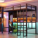 Lit mezzanine enfant 90x200cm �clairage ledlit ado avec bureau suspendulit simple avec armoire sommier ...