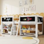 Lit mezzanine enfant 90x200cm - lit mi - hauteur avec �tag�res de rangement balustrade �chelle - sans ...