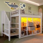 Lit mezzanine enfant 90x200cmlit mi hauteur avec armoire ouverte2 tiroirs + plusieurs compartiments rangement� ...