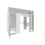 Lit mezzanine enfant beau - blanc - 90x200 - avec bureau et armoire