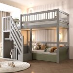 Lit mezzanine enfant en bois 90�200 cm 1 personne avec rangement lit ado sans matelas antichute gris