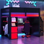 Lit mezzanine enfant en bois pour gamers 140x200 cm lit 1 personne avec bureau �clairage led port de ...
