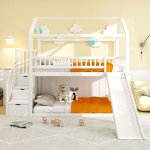 Lit mezzanine enfant bois - toboggan �chelle rangement - haute cl�ture s�curis�e - 90x200cm blanc - chambre ...