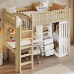 Lit mezzanine enfant avec bureau lit superpos� 90�200cm �quip� dune armoire et de placards de rangement ...