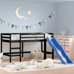 Lit mezzanine enfants - dio - 90x190 cm - bois pin massif - noir - avec toboggan