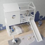 Lit mezzanine pour enfants avec chelle et toboggan lit mezzanine en forme de maison pour enfants adolescents ...