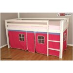 Lit mezzanine enfant homestyle4u - blanc - 90x200 cm - avec chelle et rideau fuchsia