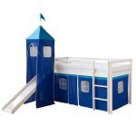 Lit mezzanine enfant - homestyle4u - blanc - tour bleu - toboggan - 90x200 cm