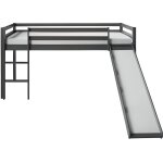 Lit mezzanine enfant homestyle4u - gris - toboggan et chelle - 90x200cm