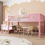 Lit mezzanine pour enfant luonians90x200cm avec �chelle de rangementstructure en m�talrose