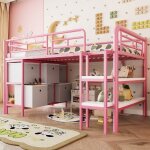 Lit mezzanine enfant en m�tal 90�200 cm lit mini loft avec 6 tiroirs en tissu et �tag�res de rangement ...